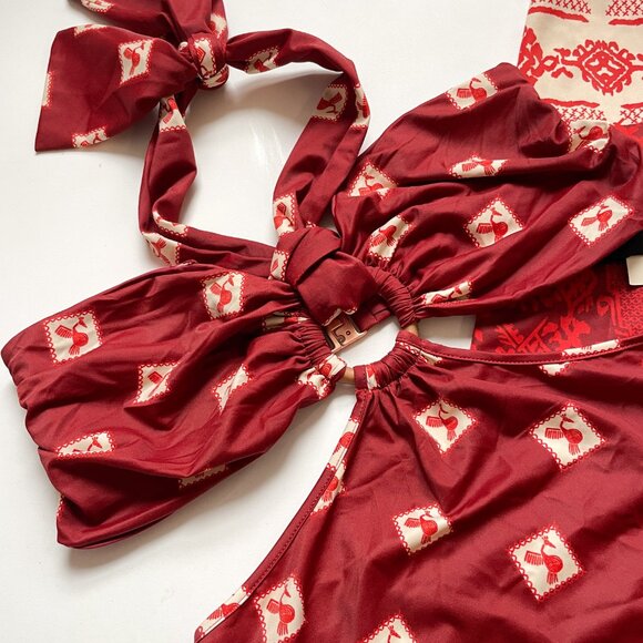 Johanna Ortiz Quechua Maxi Dress Andean Wine Ruby Cerise Size Large NEW NWT - Picture 6 of 15